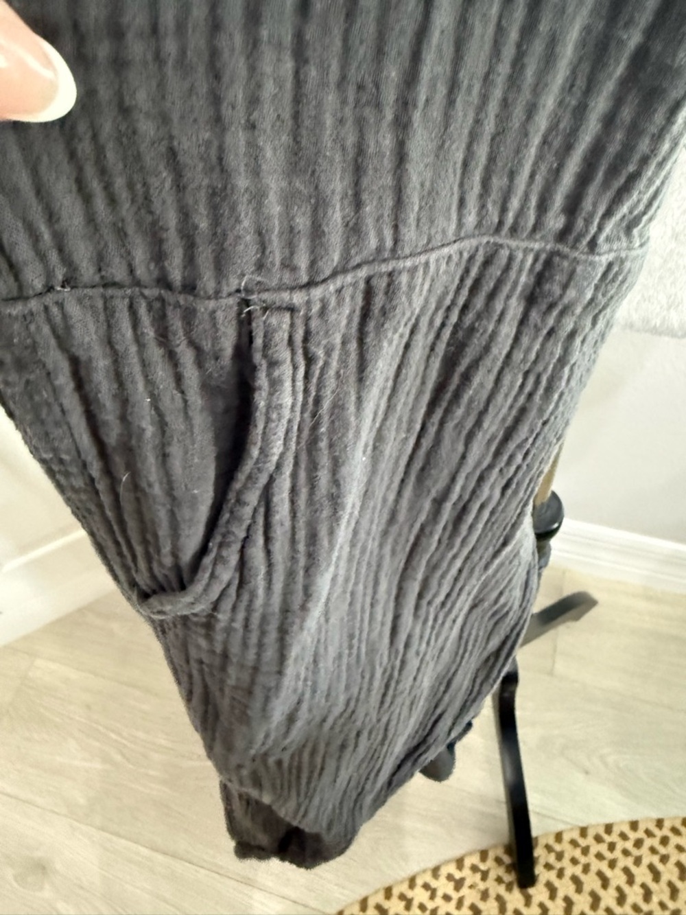 aerie Black Gauze Tie-Strap Overalls with Front Pocket - Picture 5 of 6